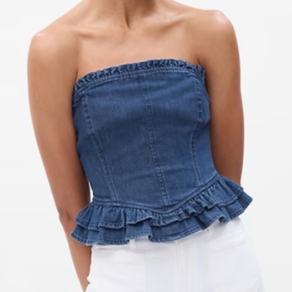 LoveShackFancy x Gap Ruffle Corset Denim Too